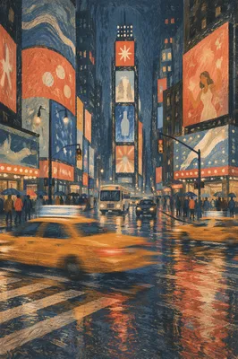 Yellow Taxi Rush on Rainy Downtown Street