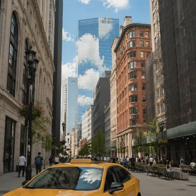 Yellow Taxi on Downtown City Street