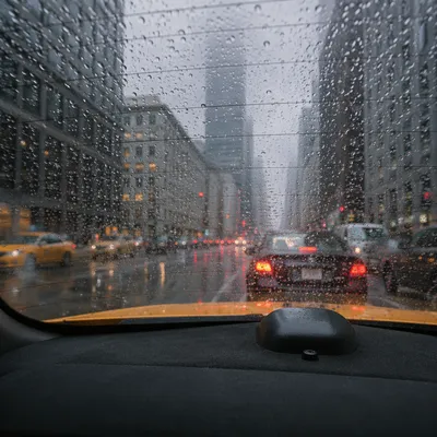 Rainy Yellow Taxi Window City View