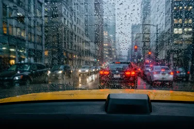 Rainy City View from Yellow Taxi
