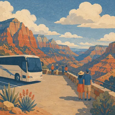Tour Bus at Mountain Scenic Overlook