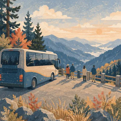 Tour Bus at Mountain Scenic Overlook