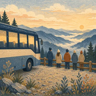 Sunrise Tour Bus at Mountain Overlook