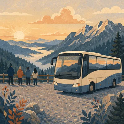Sunrise Tour Bus at Mountain Overlook