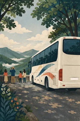 Tour Bus at Mountain Scenic Overlook