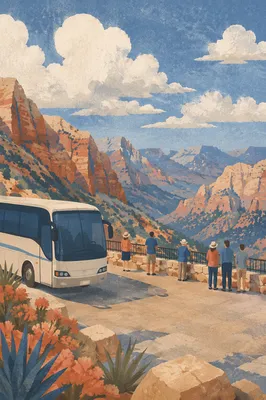 Tour Bus at Mountain Scenic Overlook