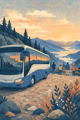Sunrise Tour Bus at Mountain Overlook