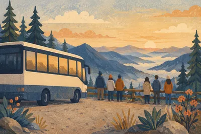 Sunrise Tour Bus at Mountain Overlook