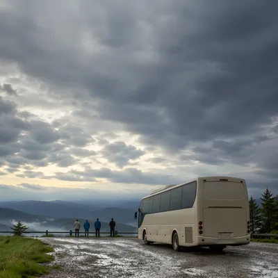 Tour Bus at Mountain Scenic Overlook