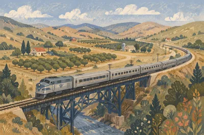 Countryside Train Crossing River Bridge View