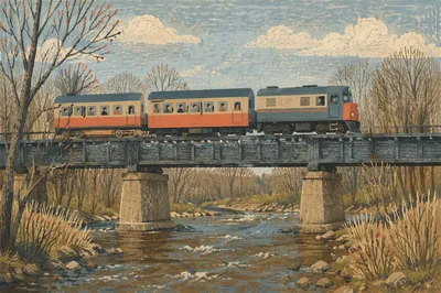 Regional Train Crossing Rural River Bridge