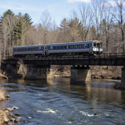 Regional Train Crossing Rural River Bridge