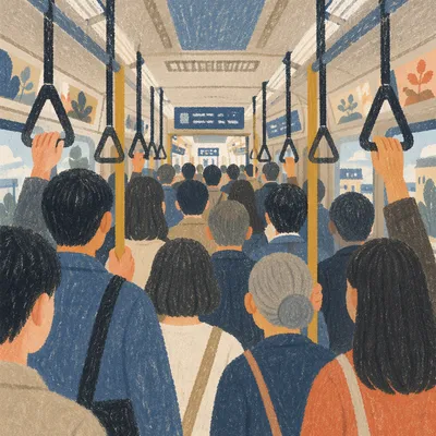 Morning Commuter Train at City Platform