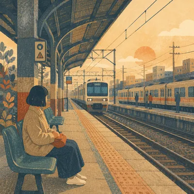 Golden Hour Urban Train Platform Commute