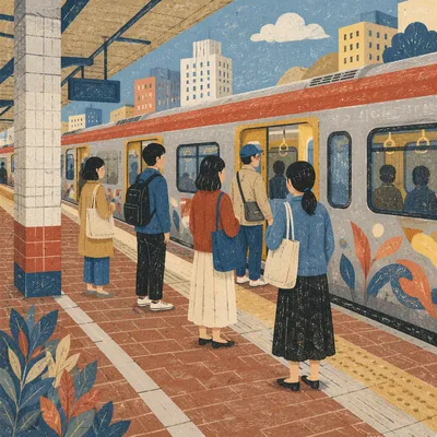 City Commuters Boarding at Train Platform