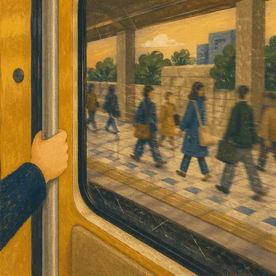 City Train Window View at Platform