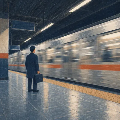 Evening Commute on Urban Train Platform