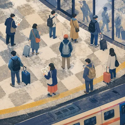 Overhead Urban Train Platform Commuters