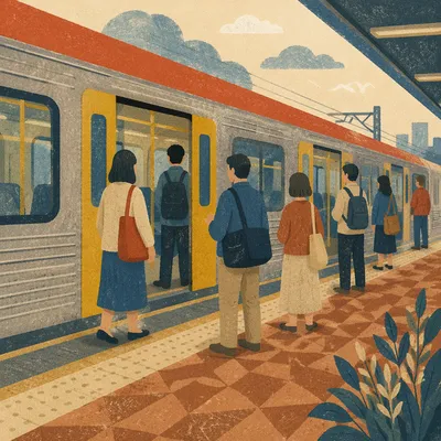 City Commuters on Modern Train Platform