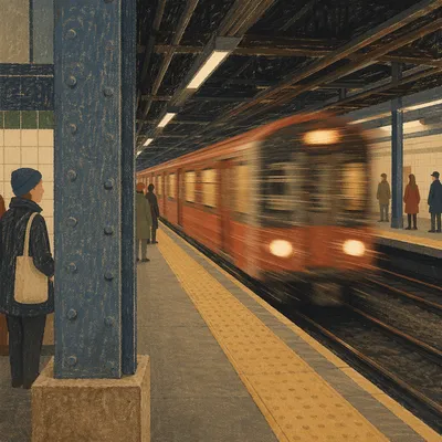 Night Train Platform With Commuters