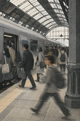 Rush Hour Train Platform Commuters Scene