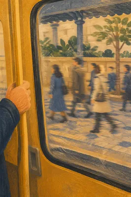 City Train Window View at Platform