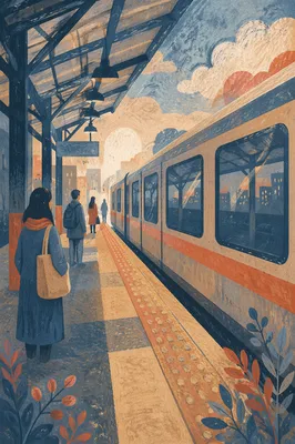 Quiet Morning Commuters on Urban Train Platform