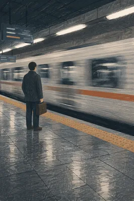 Evening Commuter Waiting on Urban Train Platform