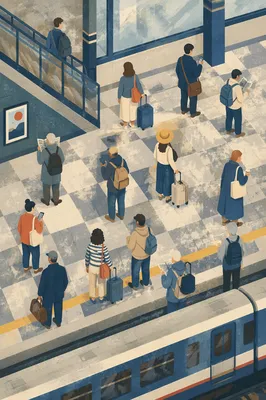 Urban Train Platform Commuters Overhead View