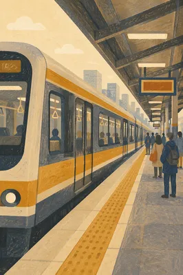 Morning Commuter Train at City Platform