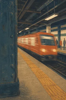 Night Commuter Train Arriving at City Platform