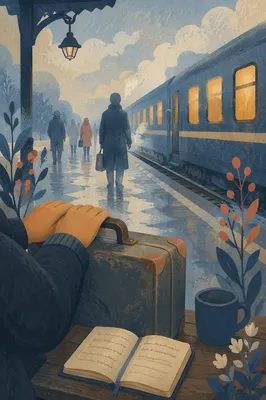 Morning Commuters at Rainy City Platform