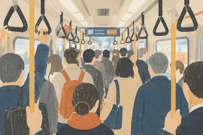 Crowded Morning Train at City Platform