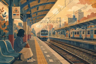 Golden Hour Urban Train Platform Commuters