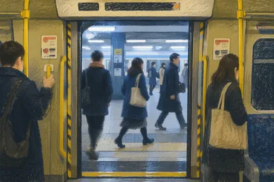 Rush Hour Commuters on City Train Platform