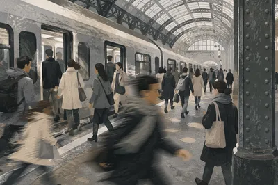 Rush Hour Commuters at City Platform
