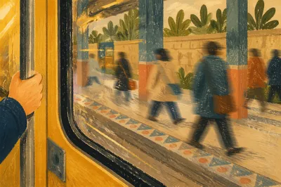 City Train Window View at Platform
