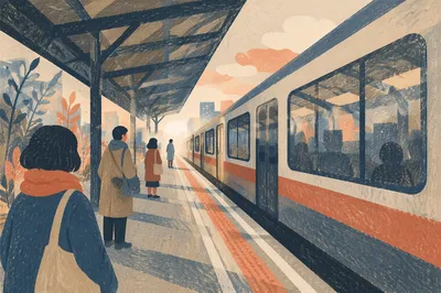 Quiet Morning Commuters on City Platform
