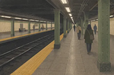 Quiet Underground Train Platform at Dawn