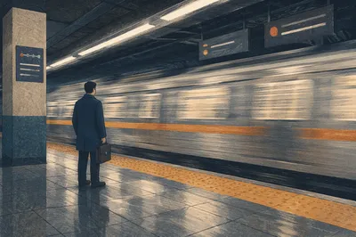 Evening Commuter at Urban Train Platform