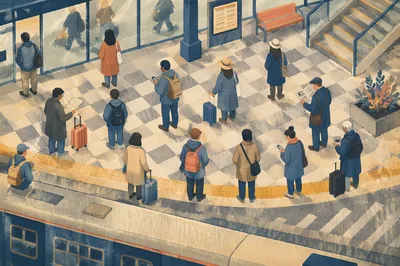 Overhead Urban Train Platform Commuters