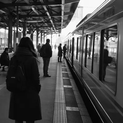 Early Morning Commuters on Train Platform