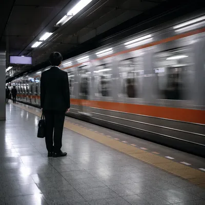 Evening Commuter Train Platform in Motion