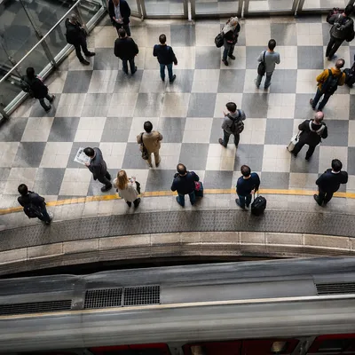 Busy Urban Train Platform From Above