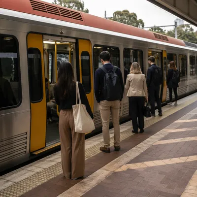 City Commuters Boarding at Modern Train Platform