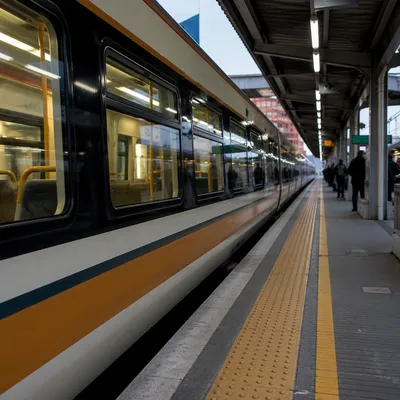 Morning Commuter Train at City Platform