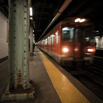Night Commuter Train Arriving at Urban Platform