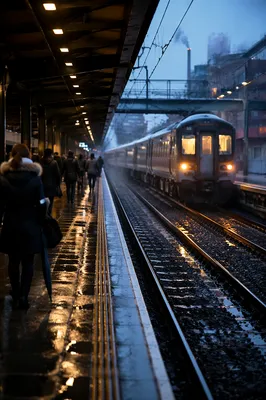Blue Hour Commuters at City Train Platform