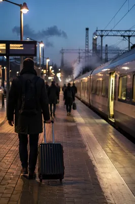 Blue Hour Commuters at City Train Platform