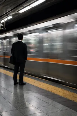 Evening Commuter Waiting on Urban Train Platform